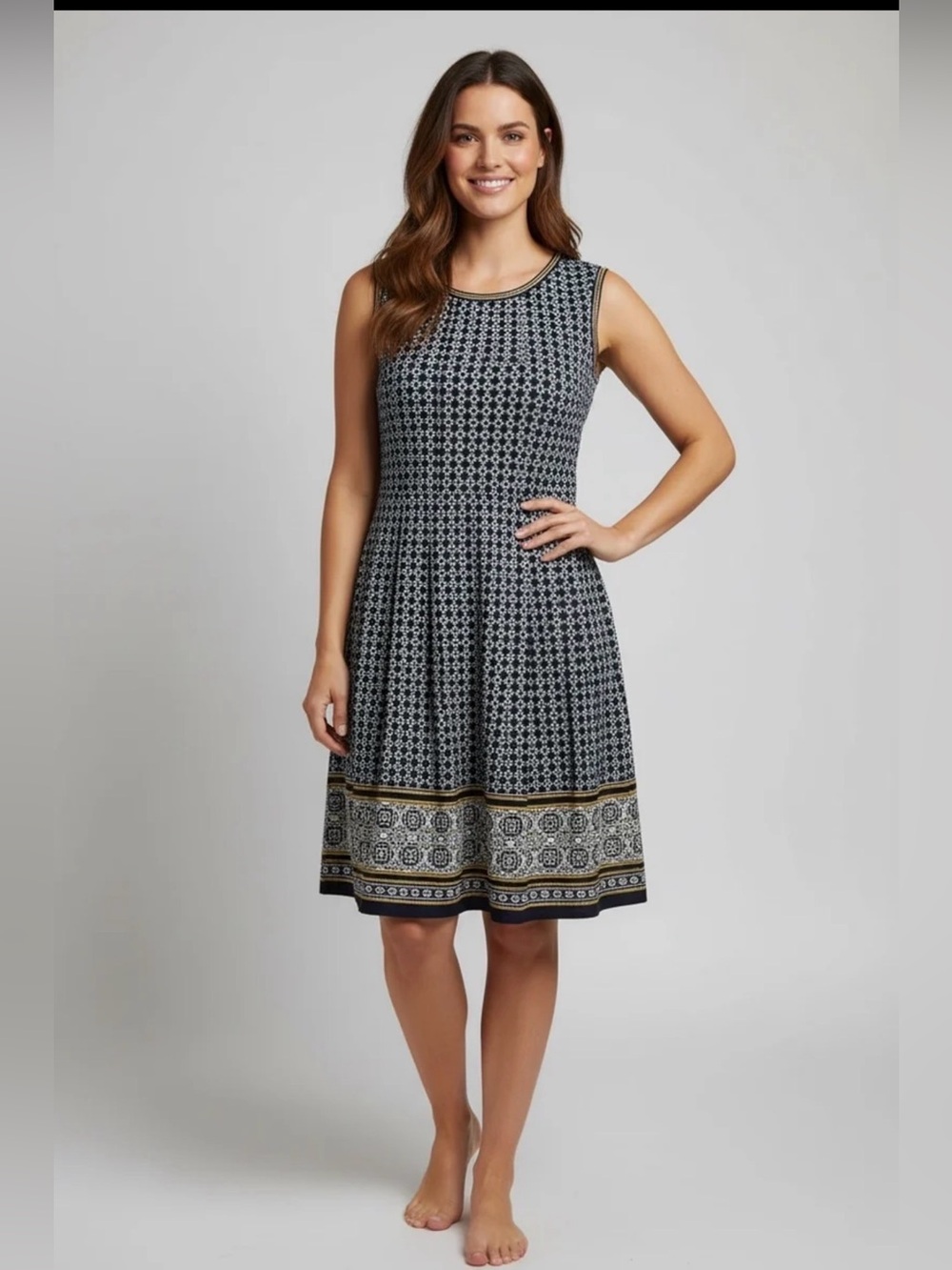 Max Studio Women’s Size S Sleeveless Round Neck Geometric Print A Line Dress